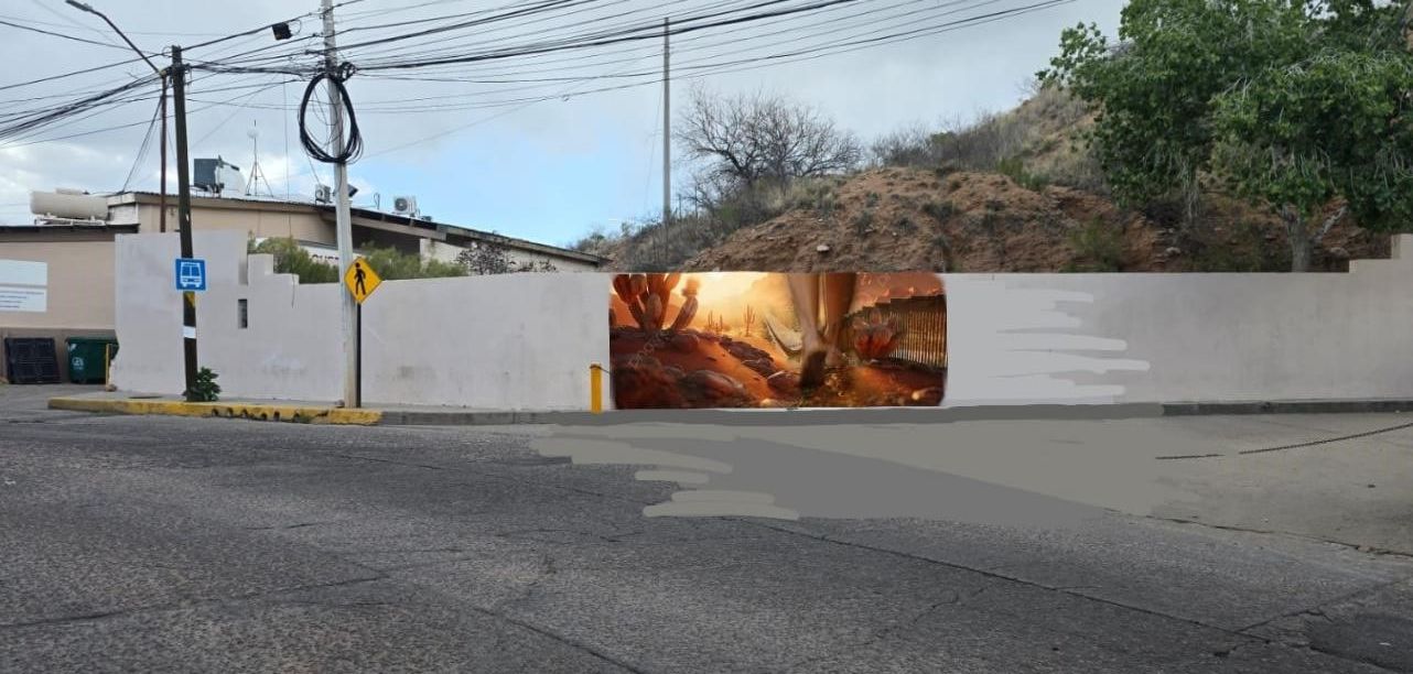 Mural de paisaje desértico fronterizo