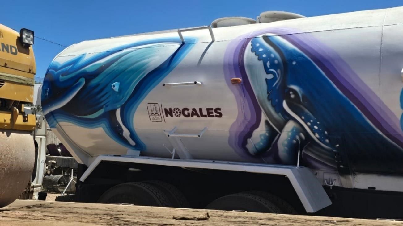 Ballenas pintadas en pipa municipal de Nogales